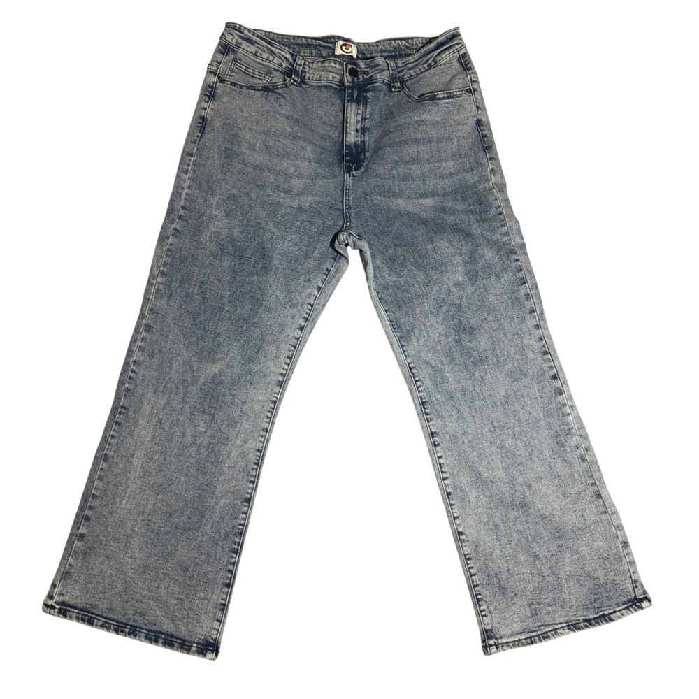 Acid Wash Wide Leg Jeans Light Blue High Waisted Size 14 Relaxed Fit Denim - Picture 2 of 8